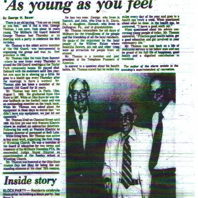 George Thomas 95th Birthday article by George H. Bauer: The Item, August 11, 1977