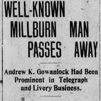          Obituary of Andrew K. Gowanlock, Star Ledger, March 25, 1909.
   