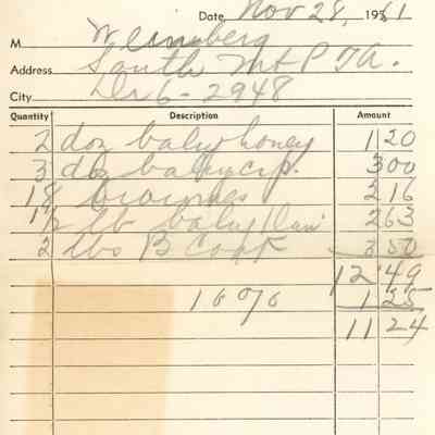 Receipt for refreshments for Reading Program & You Child, SMS PTA, November 28. 1962