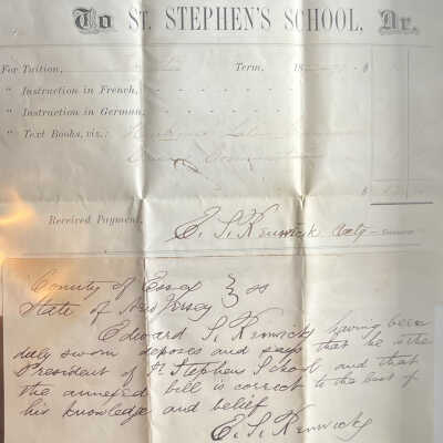Brison: Tuition Bill from St. Stephen's School, 1877