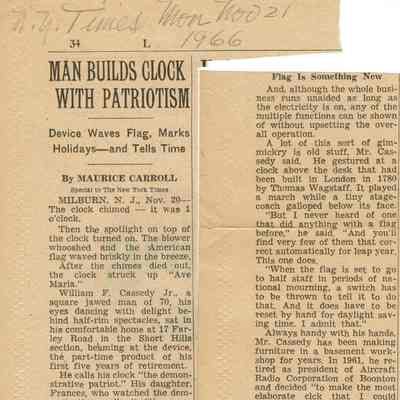 Cassedy: William Cassedy Patriotic Clock article, 1966