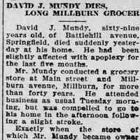          Obituary of David Mundy, Courier News, February 1, 1924.
   