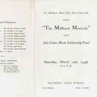 Millburn Art Center 1946 Scrapbook: Millburn Musicale Program, Ticket and Letters, 1946