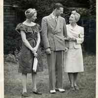 Red Cross: Mary Macarthur and Helen Hayes women and a man standing, 1946