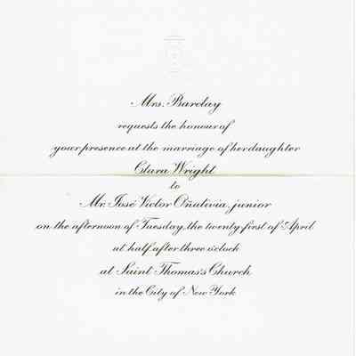 Flanagan: Invitation to Clara Barclay and Jose Onativia Wedding, 1908