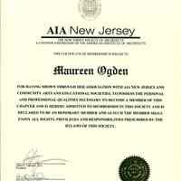 Ogden: Maureen Ogden AIA Membership Certificate, 1999