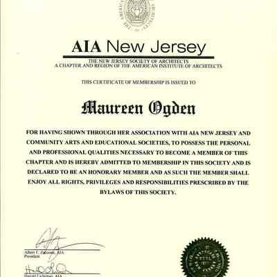 Ogden: Maureen Ogden AIA Membership Certificate, 1999