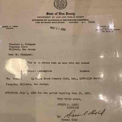 Canoe Brook Club: Alcohol Beverage Control Letter, 1966
