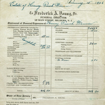 Young's Funeral Home Receipt, 1926
