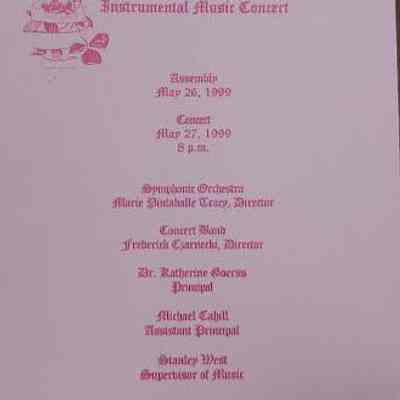 Millburn Middle School Spring Instrumental Music Concert: May 26-27 1999