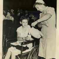 Red Cross: Anita Bloom Receiving Punch at Red Cross event, 1946