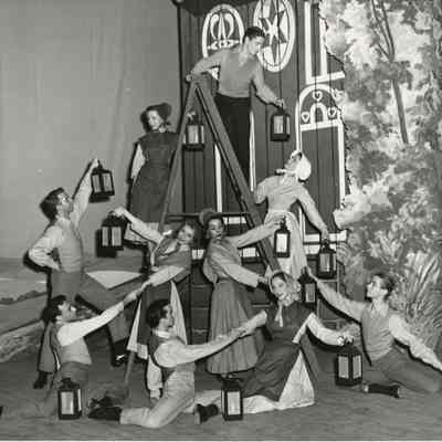 The townspeople admire the barn (the dancers) in Plain and Fancy, 1956.