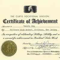 Millburn High School: Curtis Vocational Division Certificate of Achievement for Ronald Joy, 1953