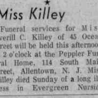          Averill C. Killey Obit, The Item, September 28, 1961
   