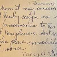 Macpherson: Mary Rainey note, 1925