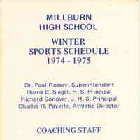 Millburn High School: Winter Sports Schedule, 1974-1975