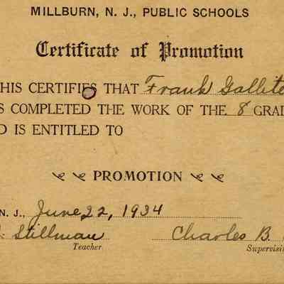 Gallitelli: Report Card and Promotion to 9th Grade, 1934