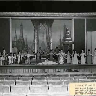 The Royal Palace with Ted Scott and Dorothy Sandlin on floor and the Royal Subjects in The King and I, 1956.