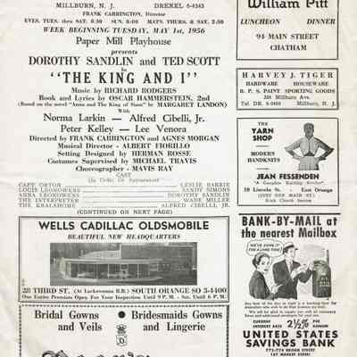 Paper Mill Playhouse Program: The King and I, 1956