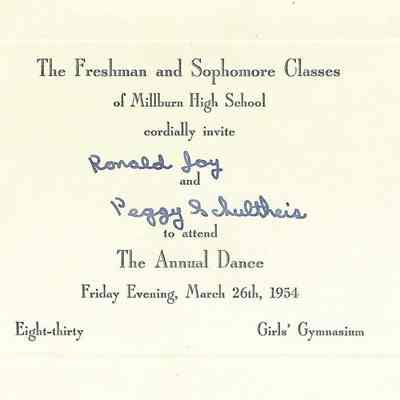 Millburn High School: Freshman and Sophomore Dance Invitation, 1954
