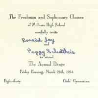 Millburn High School: Freshman and Sophomore Dance Invitation, 1954
