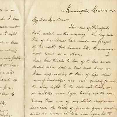 Snow: Letter from W.F. Webster to Bonnie Snow, March 1911