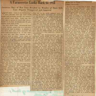 Wehrle Scrapbook: Woman's Land Army Short Hills Article, c. 1932