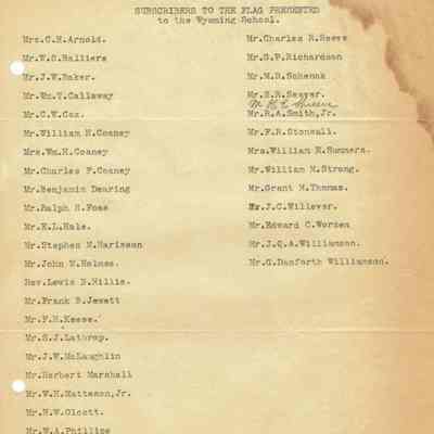Wyoming School: Flag Subscribers and Bills for Dedication Ceremony, 1911