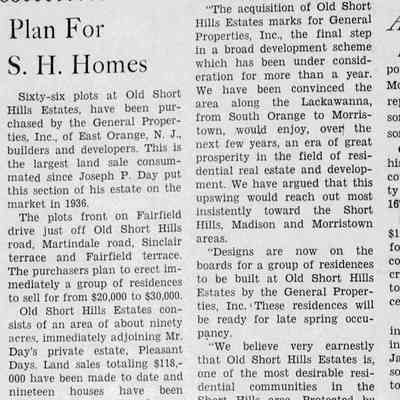Article about plans for Old Short Hills Estates from The Item, February 10, 1939.