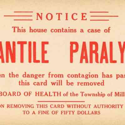 Board of Health: Infantile Paralysis Contagion Notice, 1930s