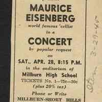 Millburn Art Center 1945 Scrapbook: Maurice Eisenberg Concert Advertisements, 1945