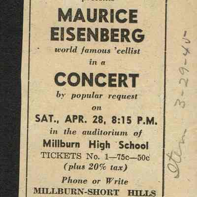 Millburn Art Center 1945 Scrapbook: Maurice Eisenberg Concert Advertisements, 1945
