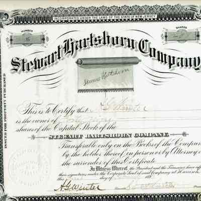 Hartshorn: Stewart Hartshorn Company Stock Certificate, 1893