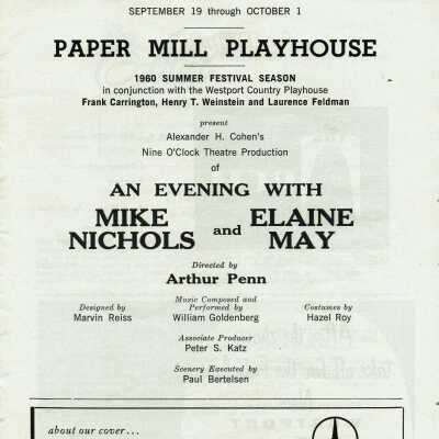 Paper Mill Playhouse Playbill Program for An Evening with Mike Nichols and Elaine May, 1960