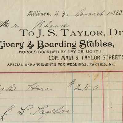 Blood Estate: J.S. Taylor, Dr. Livery and Boarding Stables Receipts, 1894