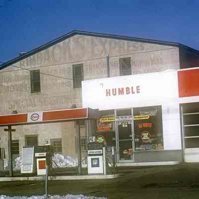 Humble Gas Station and Rimback's Storage, c. 1960