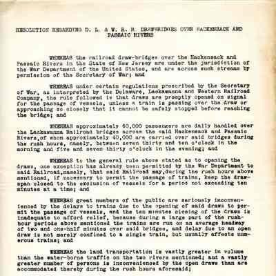 Wyoming Civic Association: Resolution Regarding Drawbridges Over Hackensack and Passaic Rivers, 1921