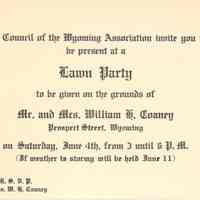 Wyoming Civic Association: Lawn Party Invitation, 1910