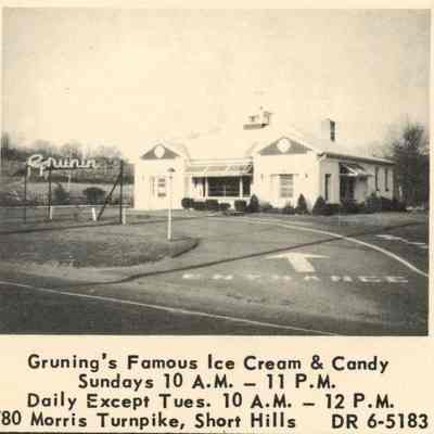 Gruning's: Gruning's Ice Cream and Candy, 780 Morris Turnpike, 1955