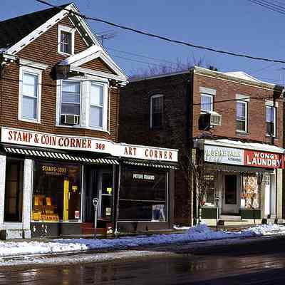 Millburn Avenue: Stamp & Coin Corner, Wong's Laundry, c. 1960