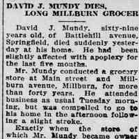          Obituary of David Mundy, Courier News, February 1, 1924.
   