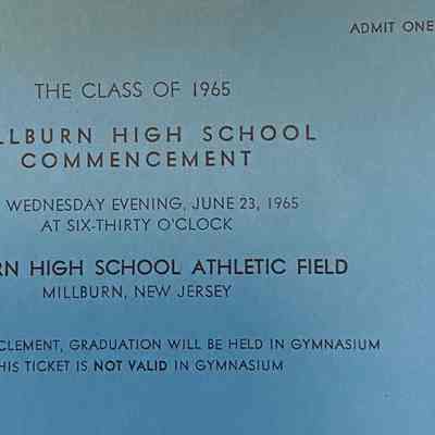 Millburn High School: Class of 1965 Commencement Ticket