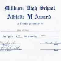 Millburn High School: Varsity Letter Award Tennis, 1973