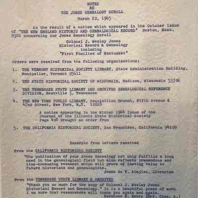 Voorhees: Notes on the Jones Genealogy Scroll (1965)
