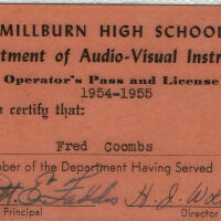          Coombs: Millburn High School Department of Audio-Visual Instruction Licenses, 1952-56 picture number 1
   