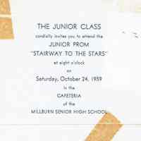 Millburn High School: Junior Prom Invitation, 1959