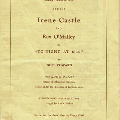 Paper Mill Playhouse Program: To-Night at 8:30, Paper Mill Playhouse with Irene Castle & Rex O'Malley, 1939
