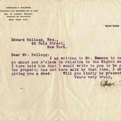 Kellogg: Edward Kellogg Letter from Charles Halsted, 1902