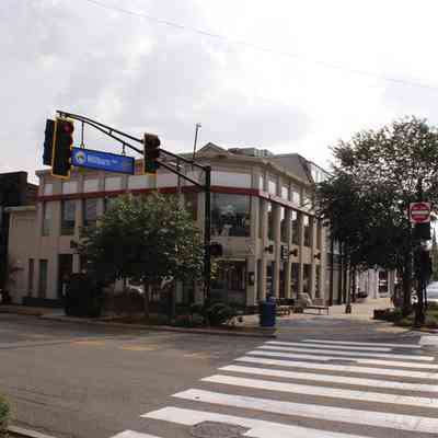 Southwest corner: Design Hub furniture store.