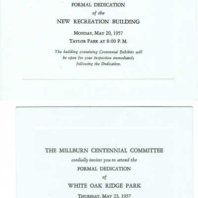 Taylor Park Recreation Building and White Oak Ridge Park Dedication Ceremony Tickets, 1957